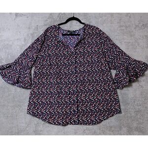 Lauren Ralph Lauren Blouse Womens 3X Multi Colored Geometric Print Bell Sleeve
